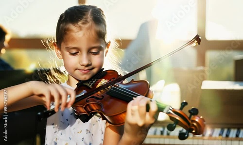 Joyful Young Violinist in Music School