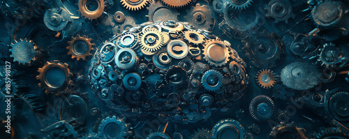 Wallpaper Mural Abstract illustration of gears inside a human brain, symbolizing the inner workings of motivation and productivity Torontodigital.ca