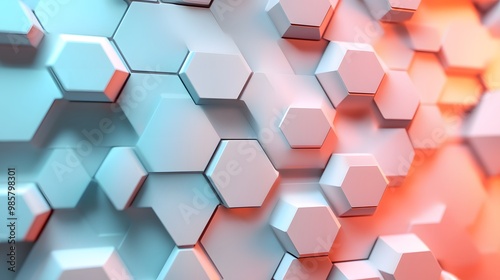 Abstract 3D Pattern of White Hexagons with Blue and Orange Lighting