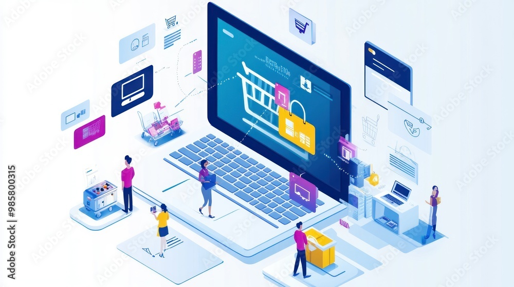 People interacting with a laptop displaying an online shopping website People interacting with a laptop displaying an online shopping website