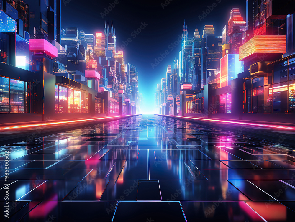 Fototapeta premium Generous Cyberpunk urban scenery
