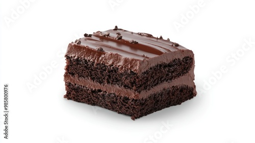 A Piece of Double-Layer Chocolate Cake with Chocolate Frosting and Chocolate Chips