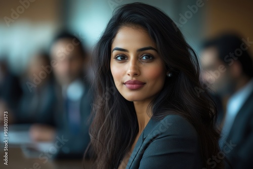 modern indian businesswoman, confident, professional indian businesswoman in a modern boardroom meeting, showcasing style and poise