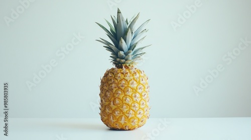 A Single Ripe Pineapple on a White Surface photo