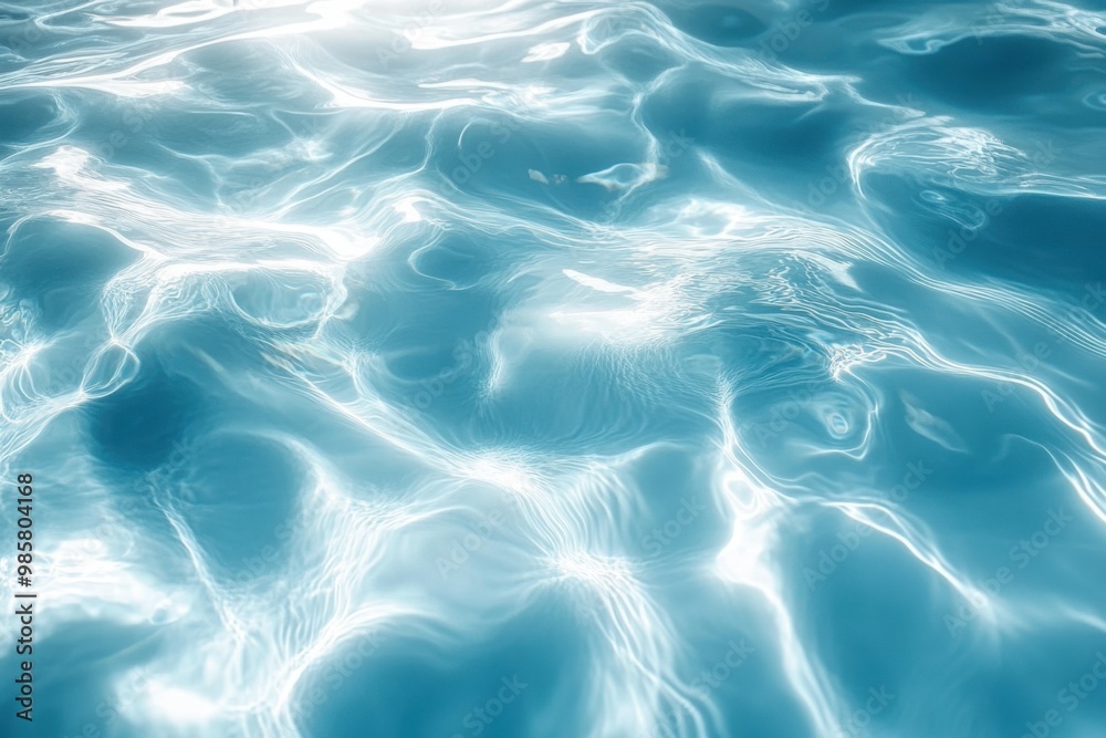 A light blue background with ripples of water, top view A light blue background with ripples of water, top view