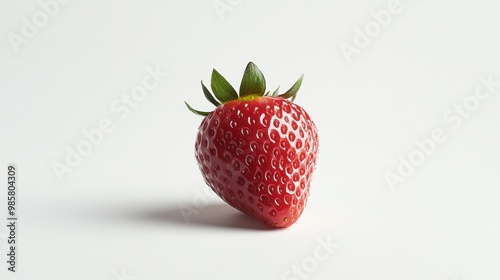 Wallpaper Mural A Single Ripe Strawberry with Green Leaves on a White Background Torontodigital.ca