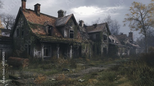 Overgrown and Abandoned Row of Houses in the Woods