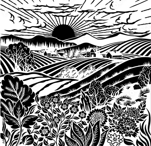 Rolling hills, fields and f...