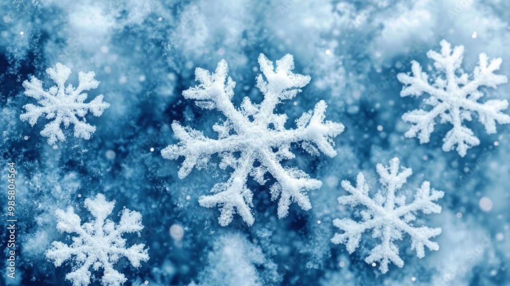 Winter frosty blue background with snowflakes