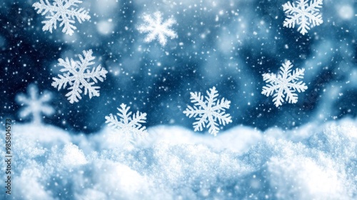 Winter frosty blue background with snowflakes