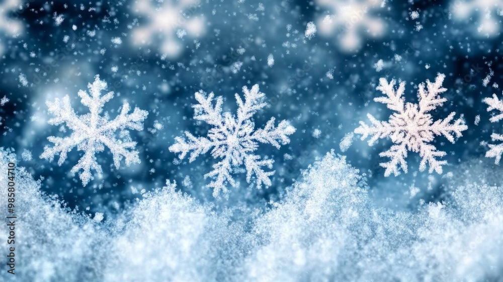 Winter frosty blue background with snowflakes