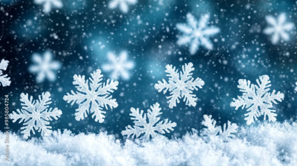 Winter frosty blue background with snowflakes