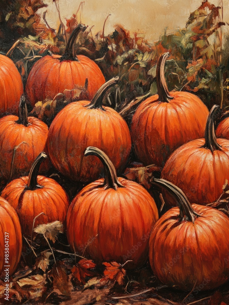 Pumpkin patch with round orange pumpkins in a portrait style image Pumpkin patch with round orange pumpkins in a portrait style image