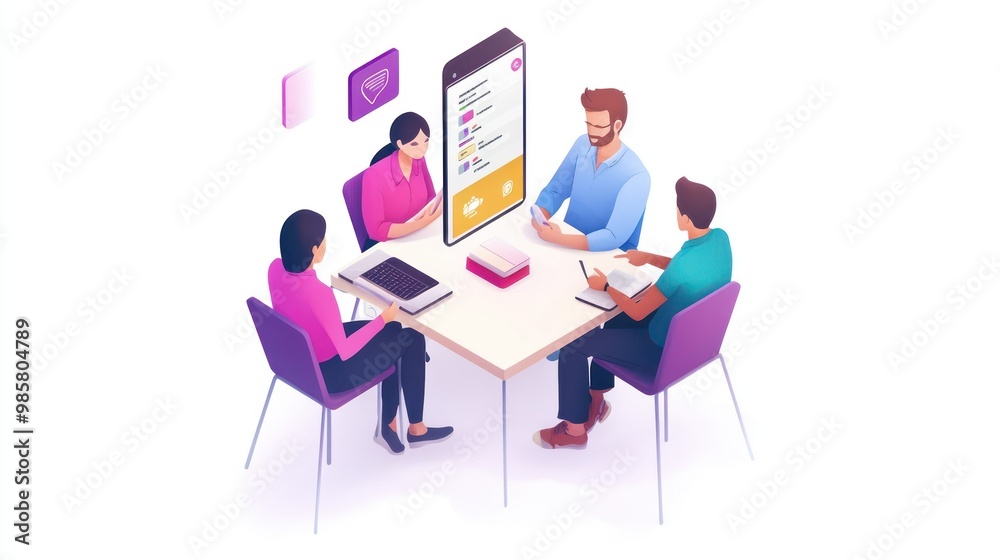Team of professionals collaborating around a table, using technology and discussing ideas Team of professionals collaborating around a table, using technology and discussing ideas