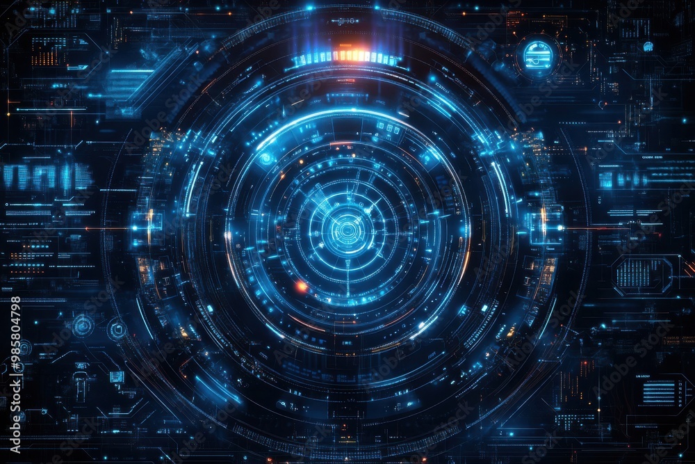Futuristic circle vector HUD interface screen design. Abstract style on blue background. Futuristic circle vector HUD interface screen design. Abstract style on blue background.