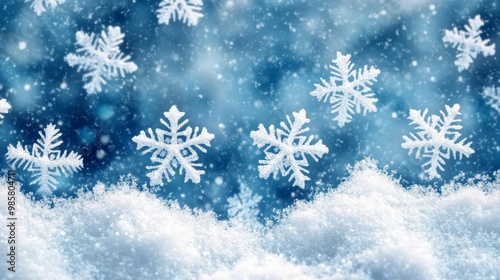 Winter frosty blue background with snowflakes