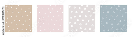 Bohemian Baby pattern. Set of Boho print for kids with stars, hearts and flowers. Gender Neutral Nursery Cute Ornaments. Vector illustration in flat cartoon style.