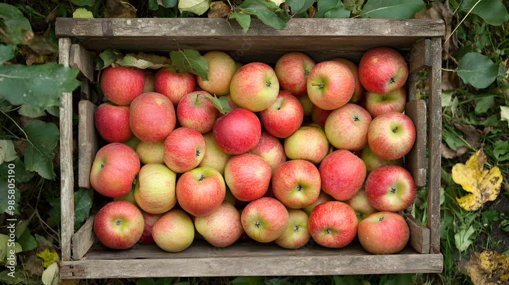 A full crate of ripe red apples after picking A full crate of ripe red apples after picking