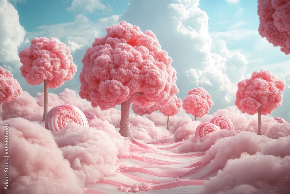 Fantasy Colorful lollipops on cotton candy. Fantasy Colorful lollipops on cotton candy.