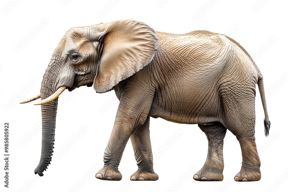 Fototapeta premium Elephant in the woods, solitary against a white backdrop. Generative Ai