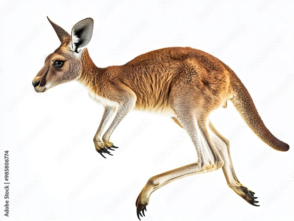 Fototapeta premium A kangaroo is running on a white background