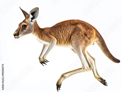 A kangaroo is running on a white background photo