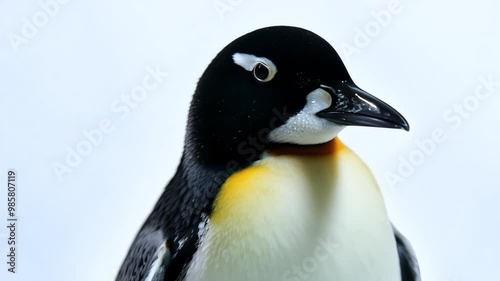 Close-up of emperor penguin against white background photo