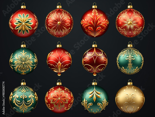 Gorgeous Christmas decoration on a white background. Top view. Flat lay