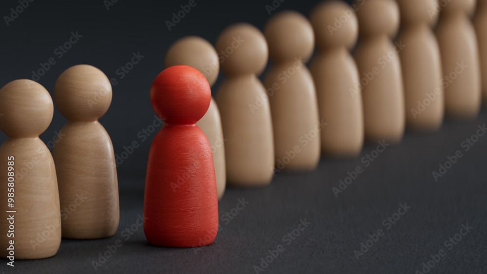 Stand out from the crowd. Individuality, originality and uniqueness.3D rendering on black background.
Stand out from the crowd. Individuality, originality and uniqueness.3D rendering on black background.
