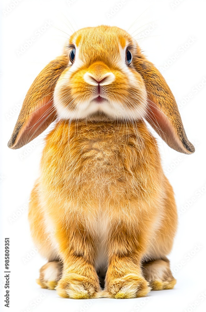 A small brown rabbit sitting on a white background A small brown rabbit sitting on a white background