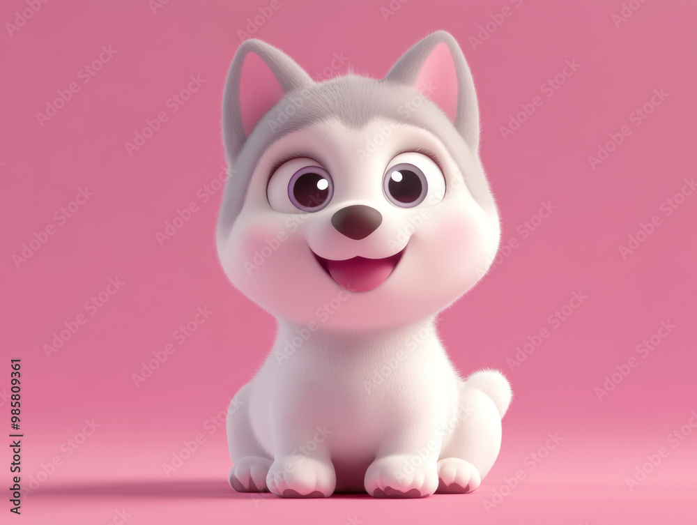 A cute and adorable cartoon illustration of a Siberian Husky puppy with big blue eyes and a friendly smile A cute and adorable cartoon illustration of a Siberian Husky puppy with big blue eyes and a friendly smile