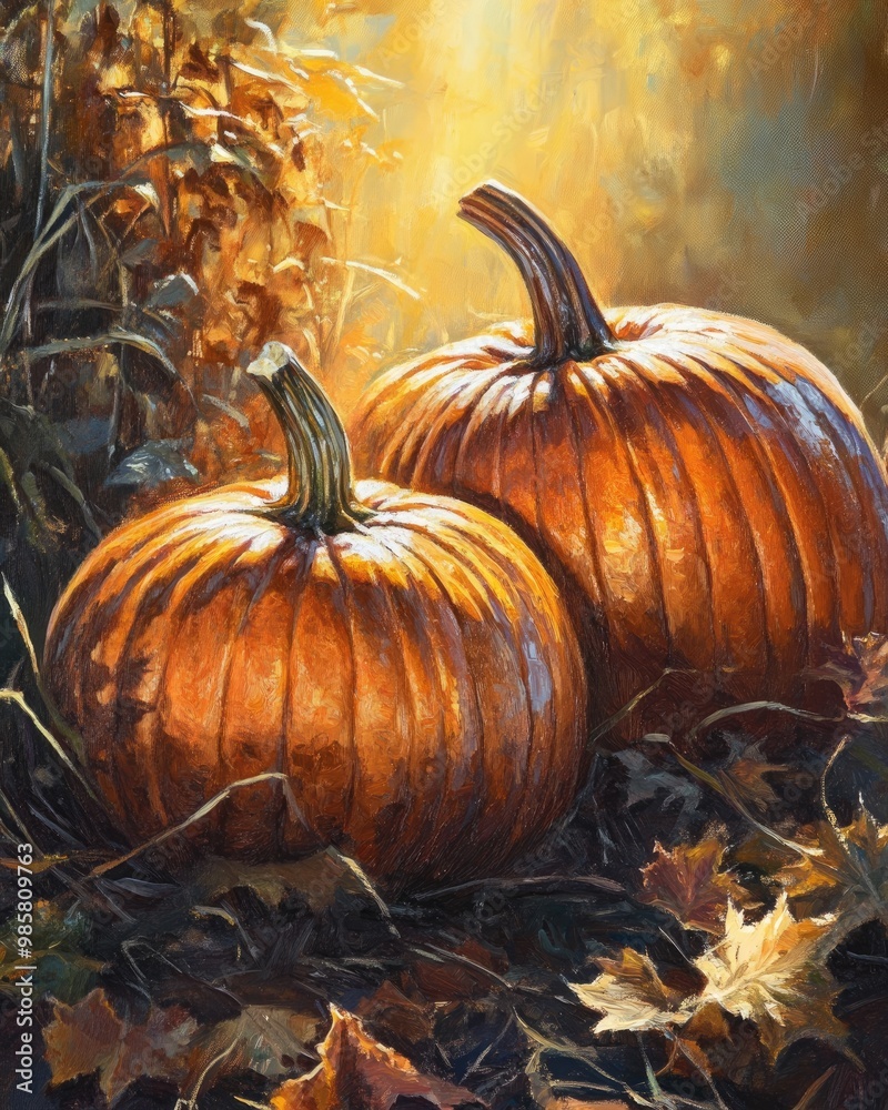 Autumn pumpkins closeup in sunlight Autumn pumpkins closeup in sunlight