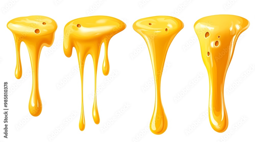 Creamy Cheese Drips Set - Vector Illustration with 4 Elements in Flat ...