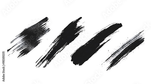 Set of Bold Black Ink Strokes on White Background - Vector Illustration with 4 Elements in Flat Design