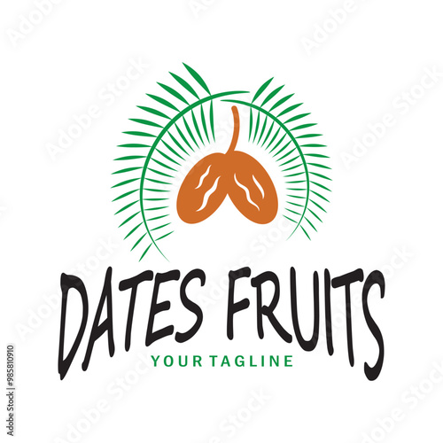Date palm fruit plant logo design with leaves,seeds and date palm tree isolated background exotic organic plant.