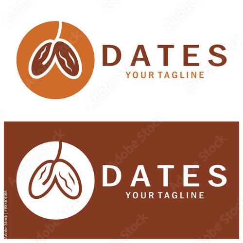 Date palm fruit plant logo design with leaves,seeds and date palm tree isolated background exotic organic plant.