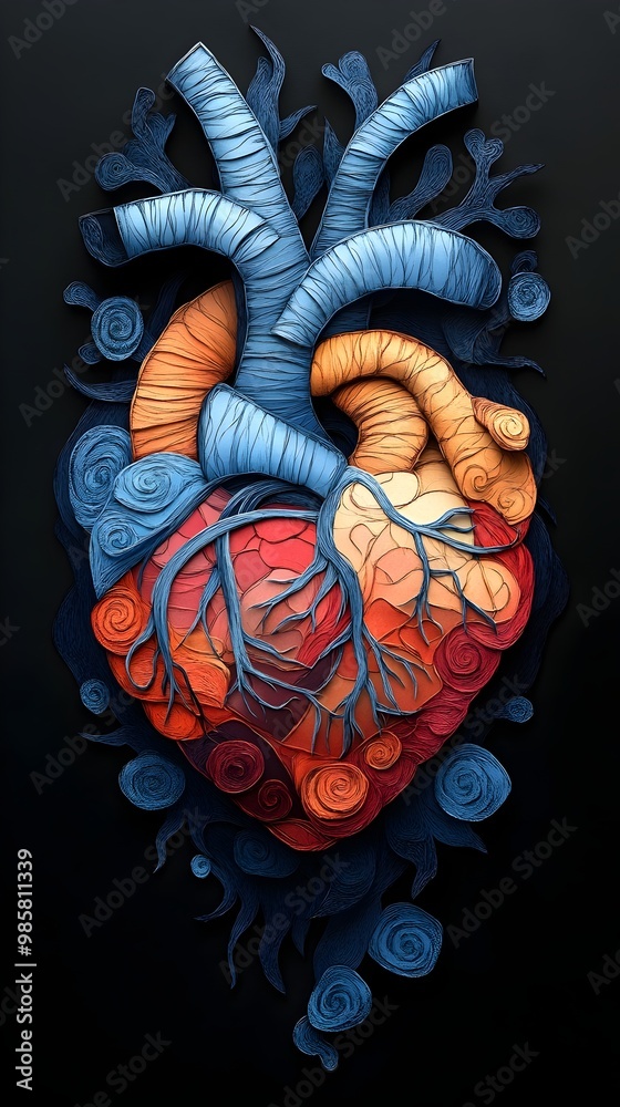 Fototapeta premium Whimsical Papercut of Stylized Healthy Heart and Vascular System