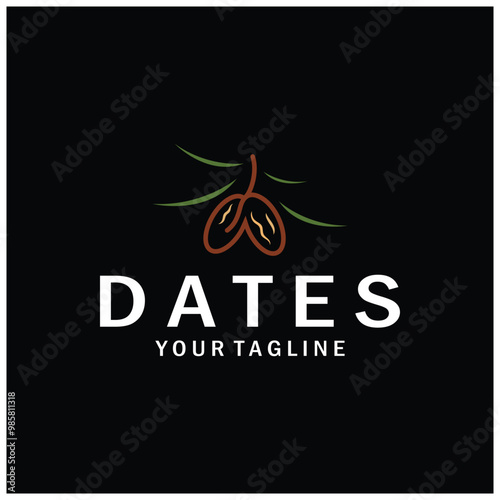 Date palm fruit plant logo design with leaves,seeds and date palm tree isolated background exotic organic plant.