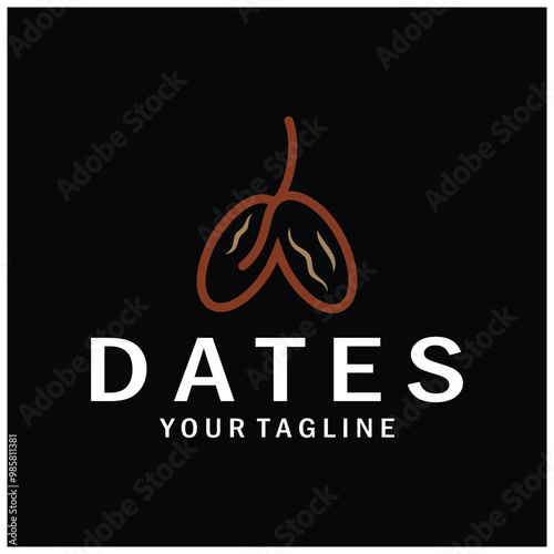 Date palm fruit plant logo design with leaves,seeds and date palm tree isolated background exotic organic plant.