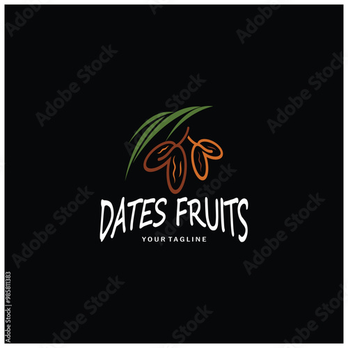 Date palm fruit plant logo design with leaves,seeds and date palm tree isolated background exotic organic plant.
