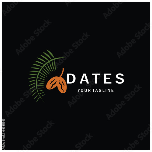 Date palm fruit plant logo design with leaves,seeds and date palm tree isolated background exotic organic plant.