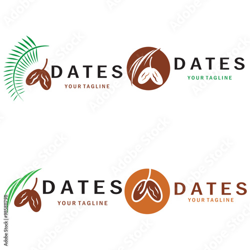 Date palm fruit plant logo design with leaves,seeds and date palm tree isolated background exotic organic plant.