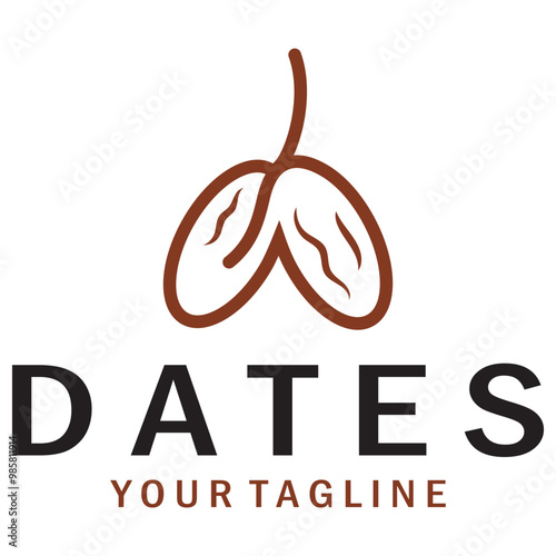 Date palm fruit plant logo design with leaves,seeds and date palm tree isolated background exotic organic plant.