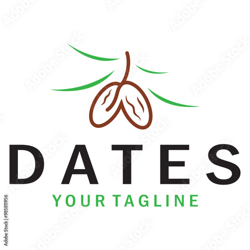 Date palm fruit plant logo design with leaves,seeds and date palm tree isolated background exotic organic plant.