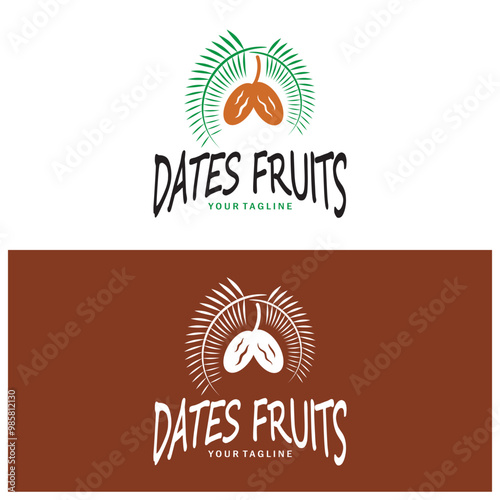 Date palm fruit plant logo design with leaves,seeds and date palm tree isolated background exotic organic plant.