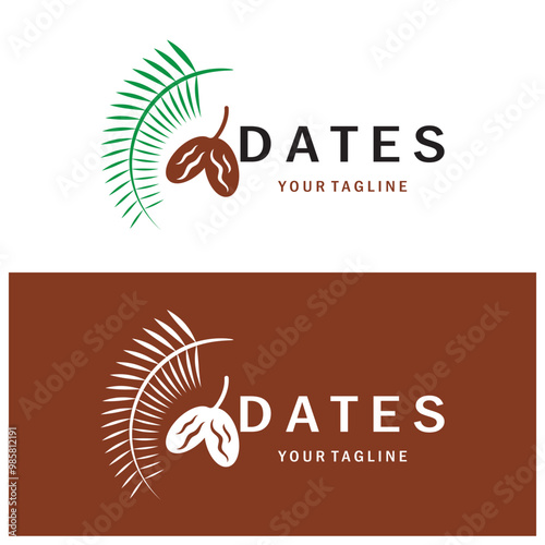 Date palm fruit plant logo design with leaves,seeds and date palm tree isolated background exotic organic plant.