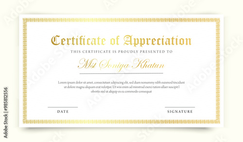 Elegant gold diploma certificate template. Creative Certificate Design Template Layout.