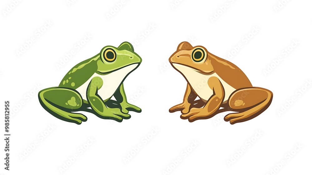 Naklejka premium Minimalistic Green Frog and Brown Toad Logo Vector on White Background