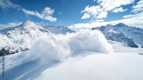 Avalanche, rapid snow occurrence, powerful spectacle.