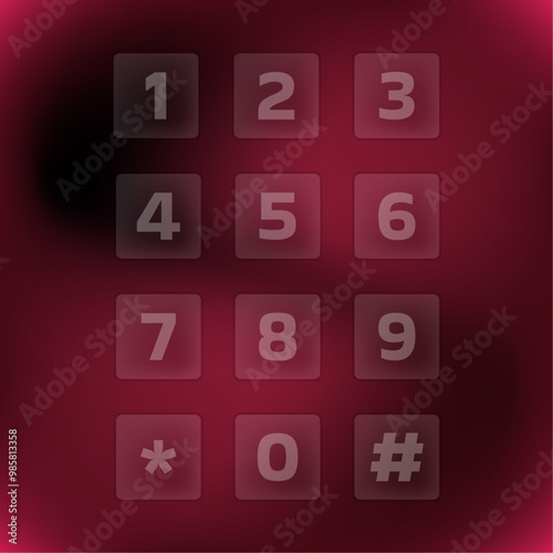 Transparent numeric keypad on a red background. Glass Numpad for phone.